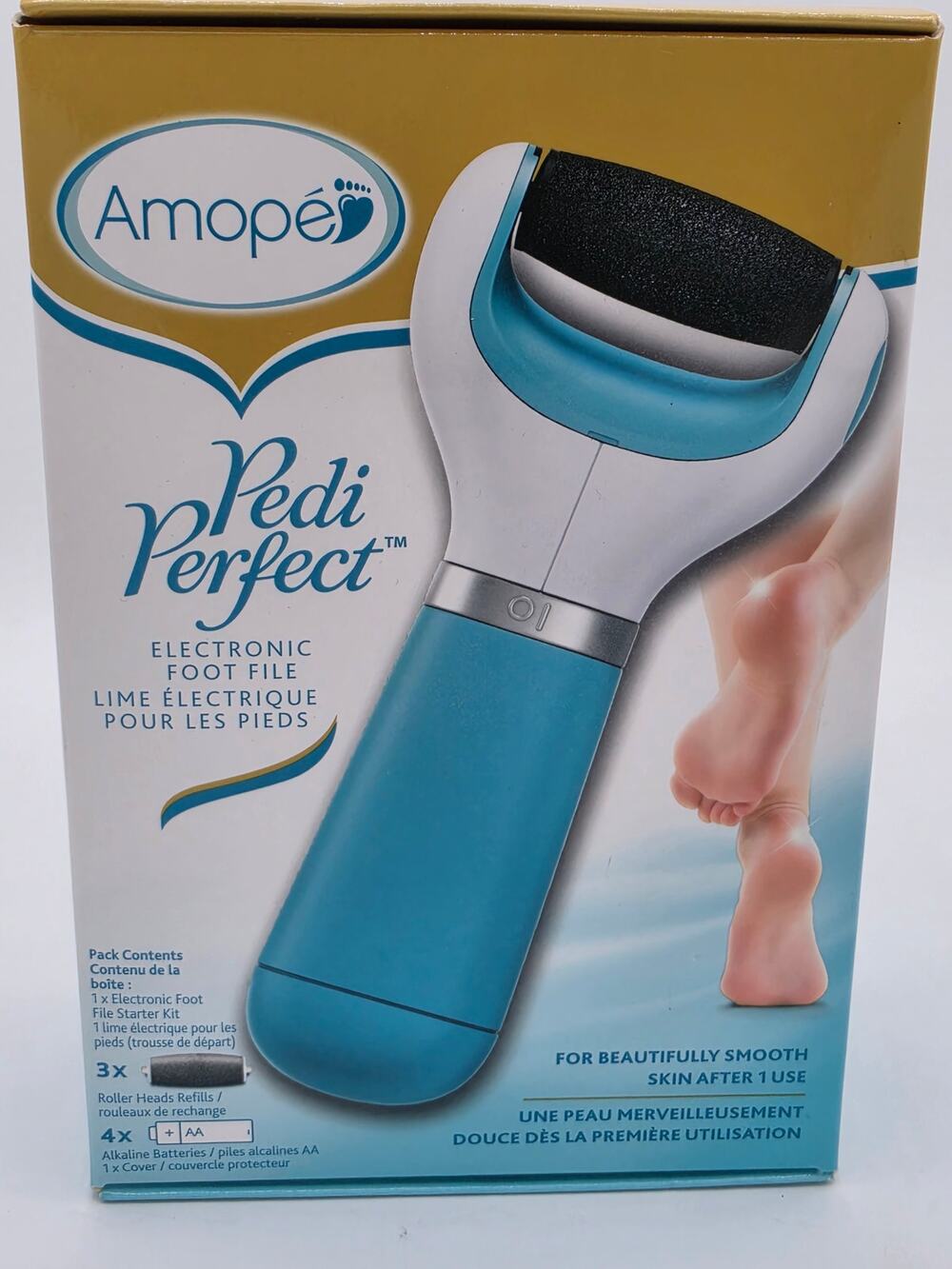 Amope Pedi Perfect Electronic Foot File Starter Kit Blue - New Boxed (3 Refills)